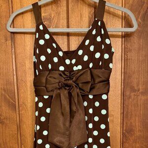 Brown Girl’s Dress with Blue Polka Dots, Size M